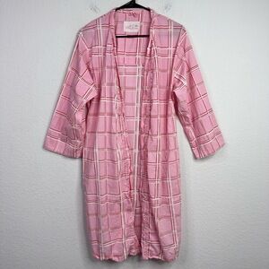 The Cats Pajamas Robe Women S/M Pink Plaid Kimono Sleepwear Lounge Romantic Cozy
